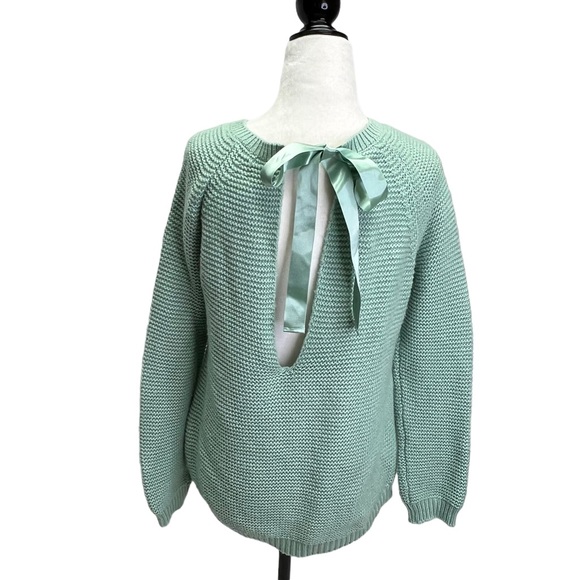 Anthropology Green Knit Long Sleeve Sweater Ribbon Tie On Back Size S - Picture 4 of 12